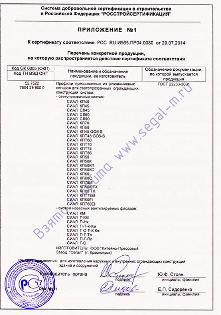 Сертификат соответствия на профиль система РСС - 2